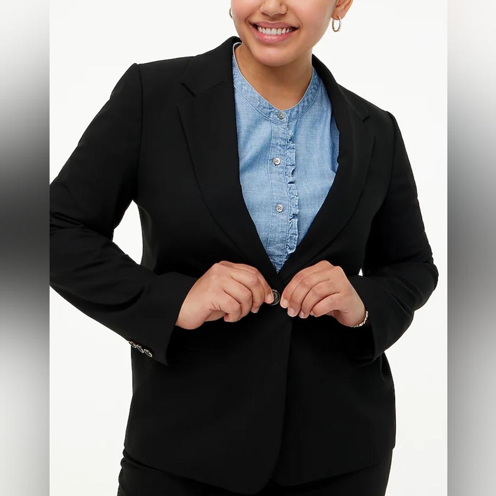 J.Crew Factory Womens One Button Classic Blazer Polyester Black Sz 22